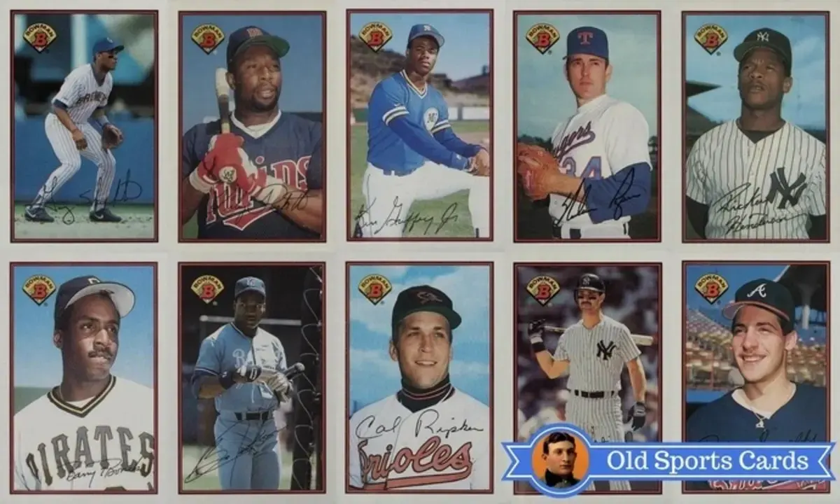 A collage of the most valuable cards from the 1989 Bowman Baseball sports card set.