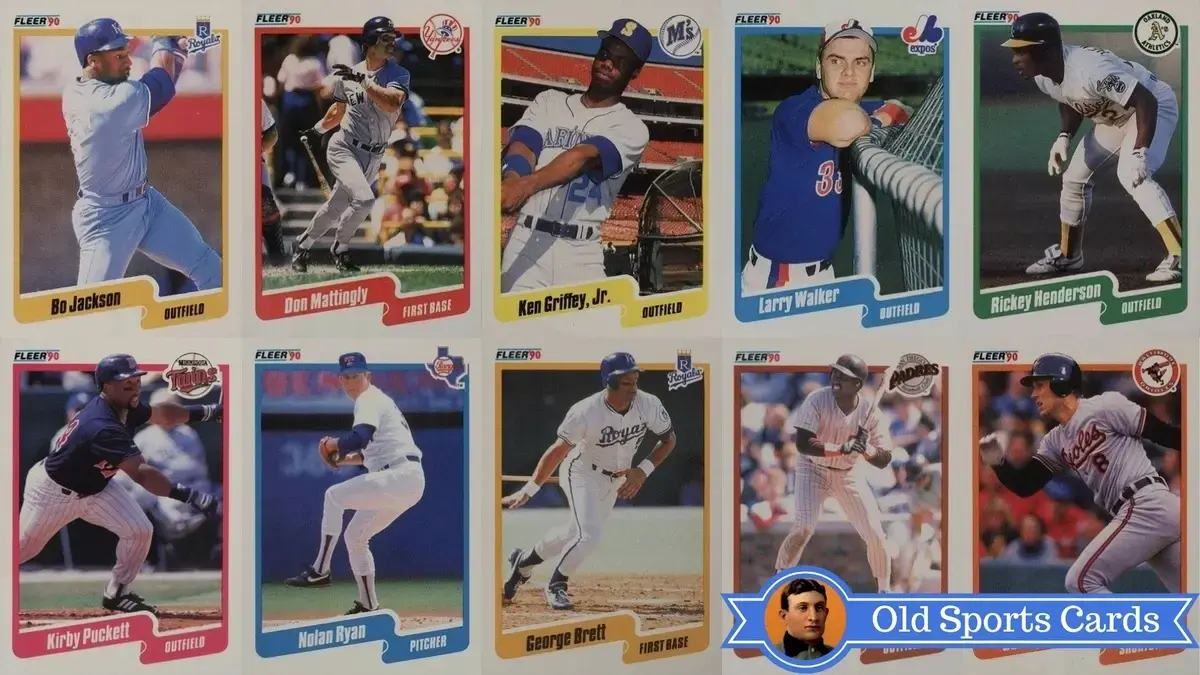 A collage of the most valuable cards from the 1990 Fleer Baseball sports card set.