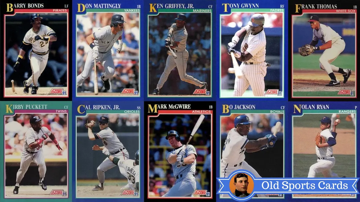 A collage of the most valuable cards from the 1991 Score Baseball sports card set.