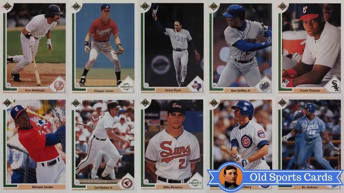 A collage of the most valuable cards from the 1991 Upper Deck Baseball sports card set.