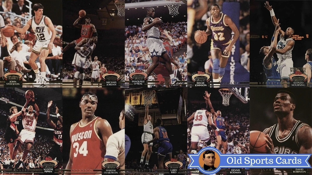 A collage of the most valuable cards from the 1992 Topps Stadium Club Basketball sports card set.