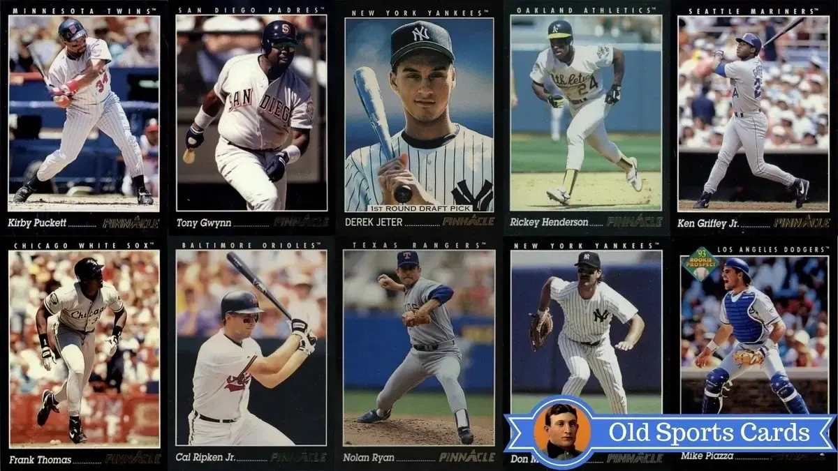 A collage of the most valuable cards from the 1993 Pinnacle Baseball sports card set.