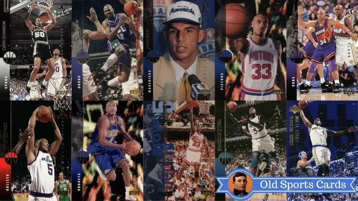 A collage of the most valuable cards from the 1994 Upper Deck Basketball sports card set.