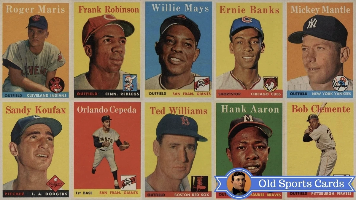 A collage of the most valuable cards from the 1958 Topps Baseball sports card set.