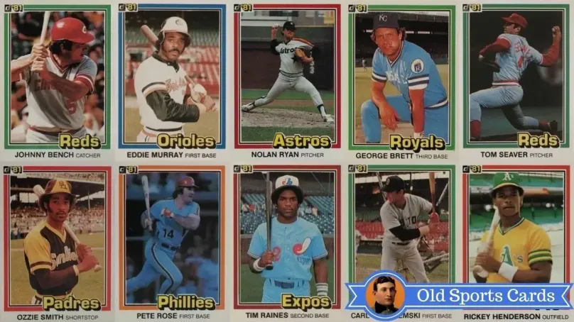 A collage of the most valuable cards from the 1981 Donruss Baseball sports card set.