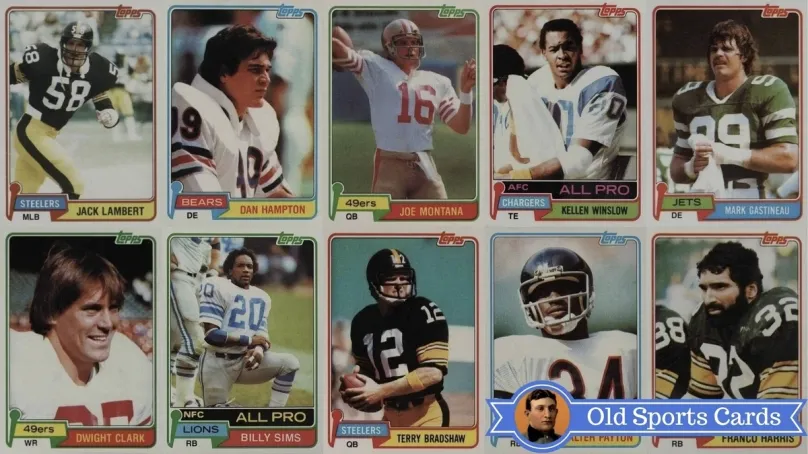 A collage of the most valuable cards from the 1981 Topps Football sports card set.