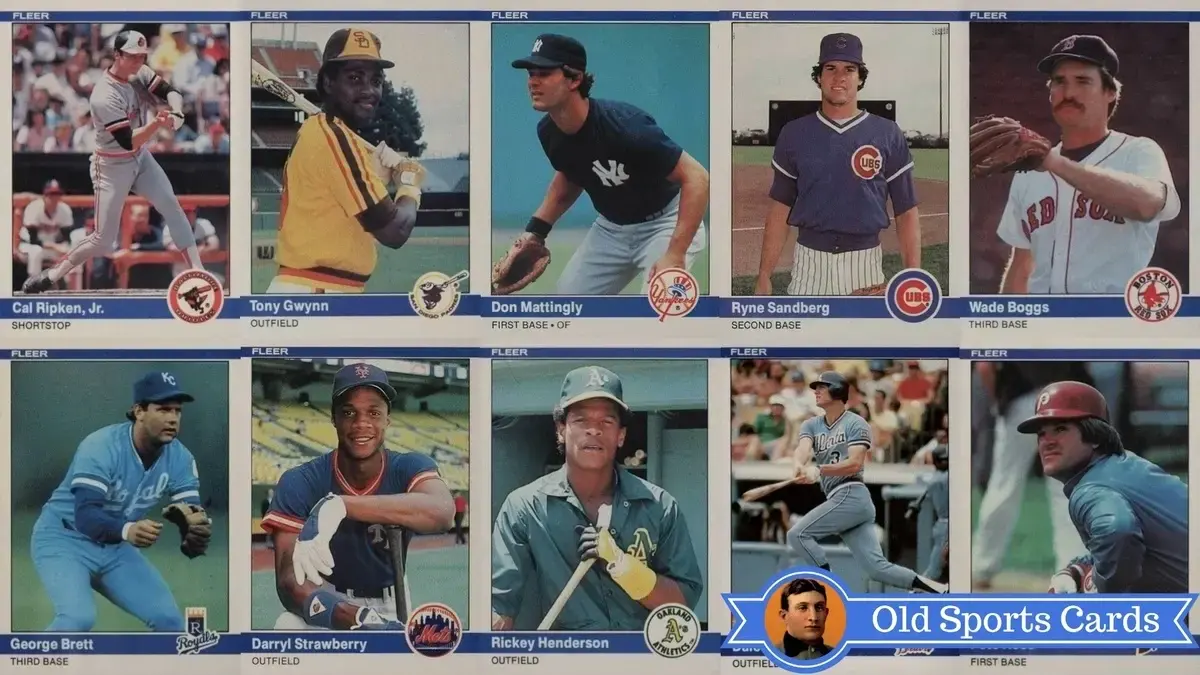 A collage of the most valuable cards from the 1984 Fleer Baseball sports card set.