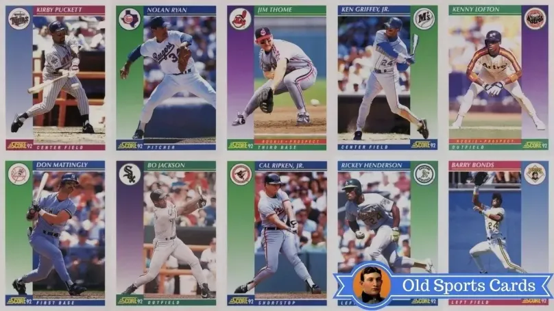 A collage of the most valuable cards from the 1992 Score Baseball sports card set.