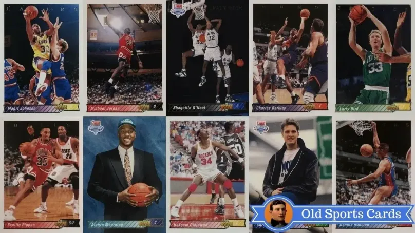 A collage of the most valuable cards from the 1992 Upper Deck Basketball sports card set.