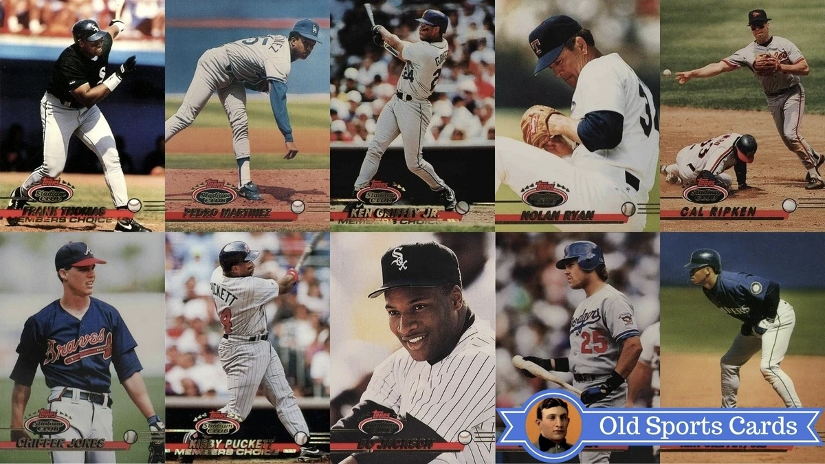 A collage of the most valuable cards from the 1993 Topps Stadium Club Baseball sports card set.