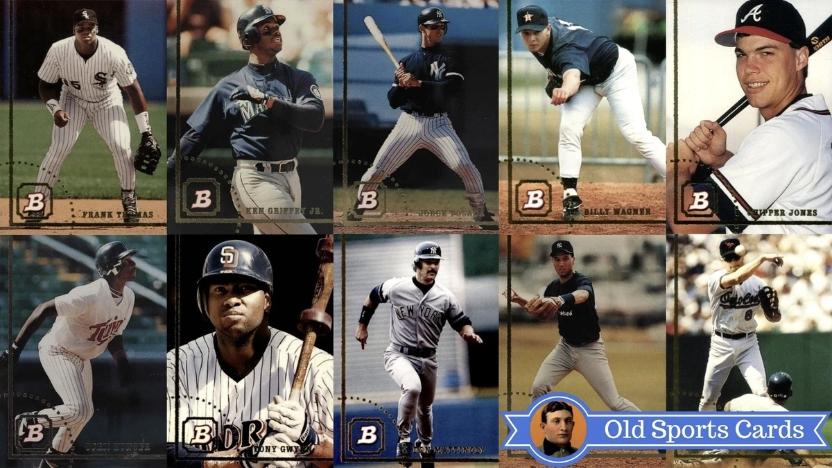 A collage of the most valuable cards from the 1994 Bowman Baseball sports card set.