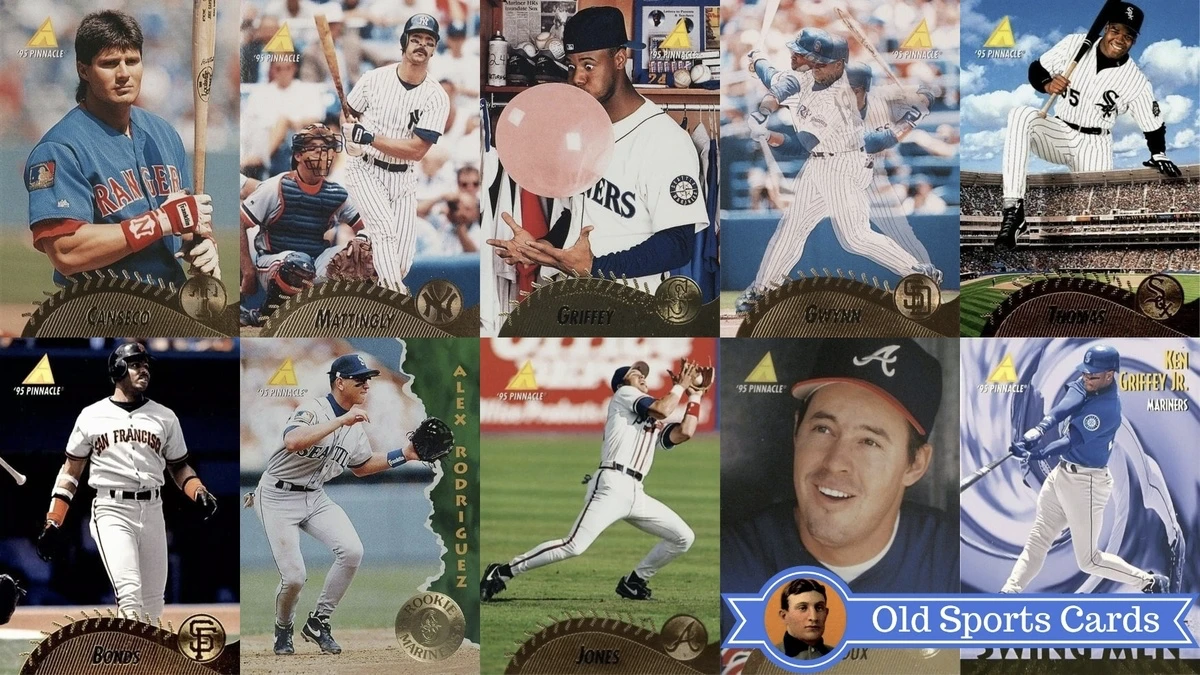 A collage of the most valuable cards from the 1995 Pinnacle Baseball sports card set.