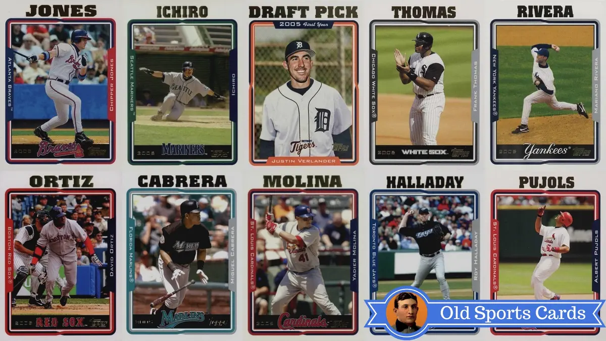 A collage of the most valuable cards from the 2005 Topps Baseball sports card set.