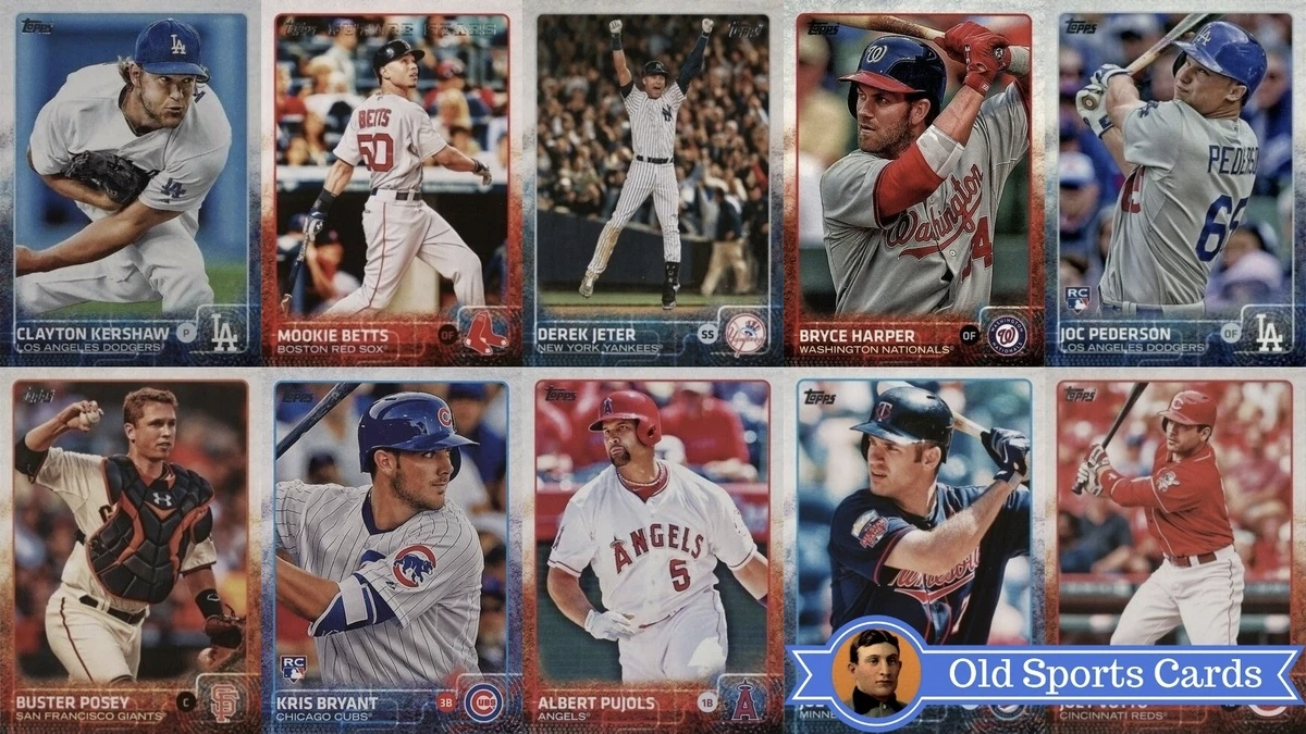 A collage of the most valuable cards from the 2015 Topps Baseball sports card set.