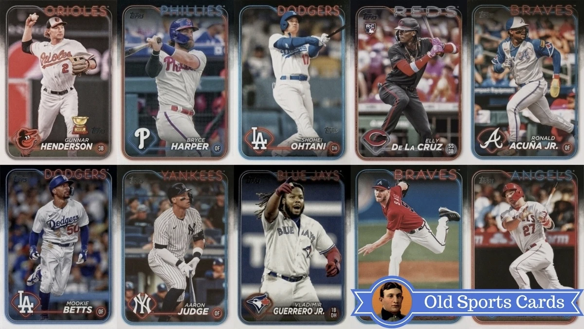 A collage of the most valuable cards from the 2024 Topps Baseball sports card set.