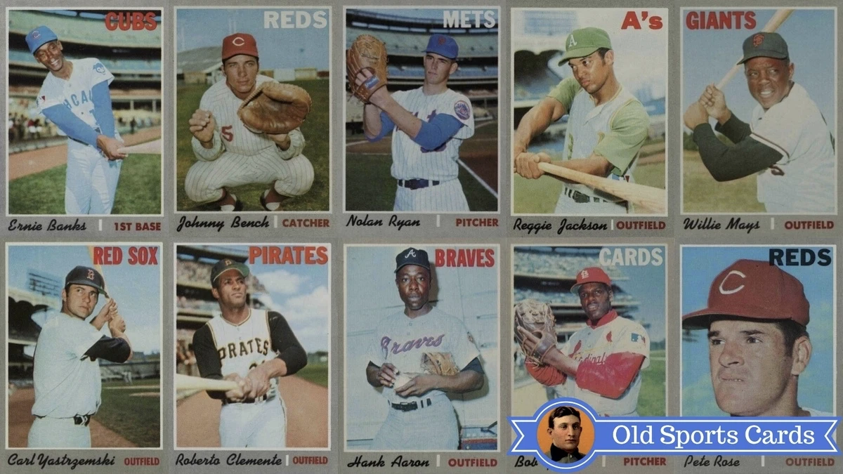 A collage of the most valuable cards from the 1970 Topps Baseball sports card set.