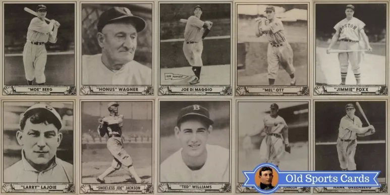 A collage of the most valuable cards from the 1940 Play Ball Baseball sports card set.