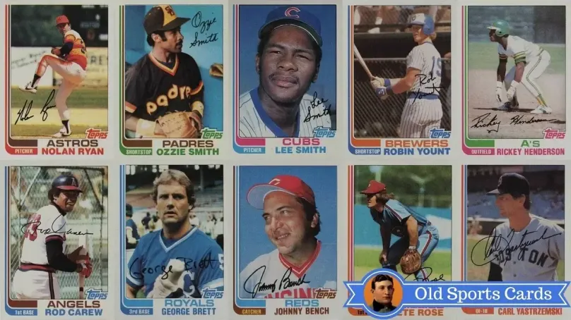A collage of the most valuable cards from the 1982 Topps Baseball sports card set.