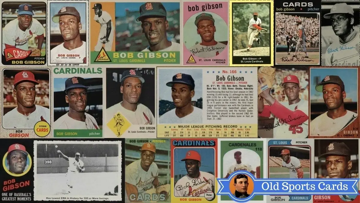 Bob Gibson baseball cards collection featuring rookie and career highlights