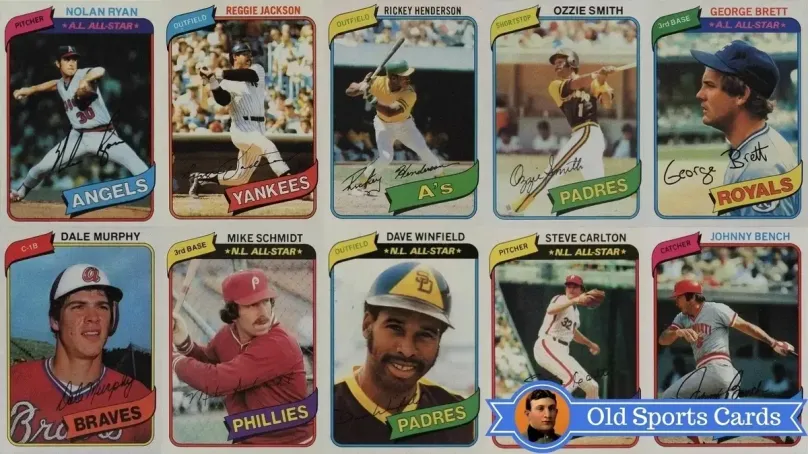 A collage of the most valuable cards from the 1980 Topps Baseball sports card set.