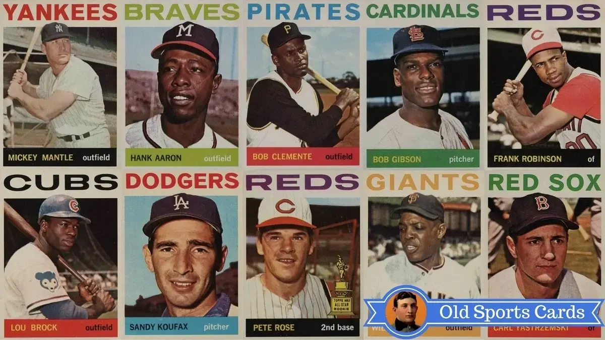 A collage of the most valuable cards from the 1964 Topps Baseball sports card set.