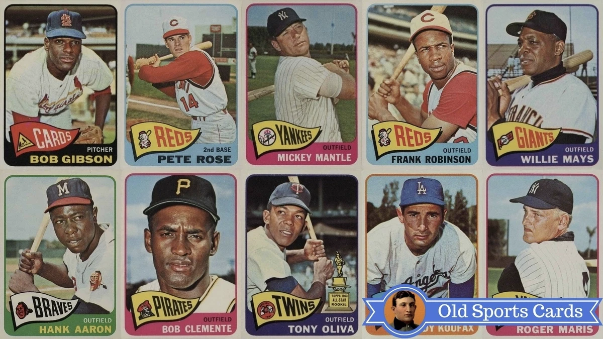 A collage of the most valuable cards from the 1965 Topps Baseball sports card set.
