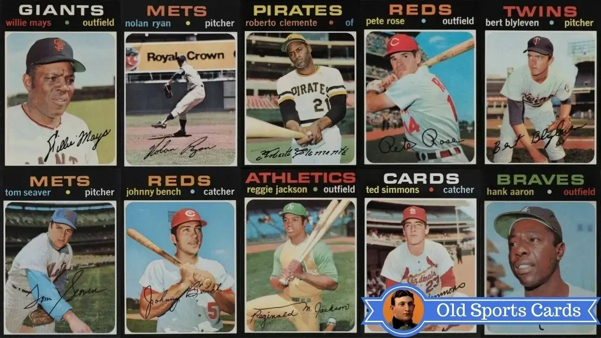 A collage of the most valuable cards from the 1971 Topps Baseball sports card set.
