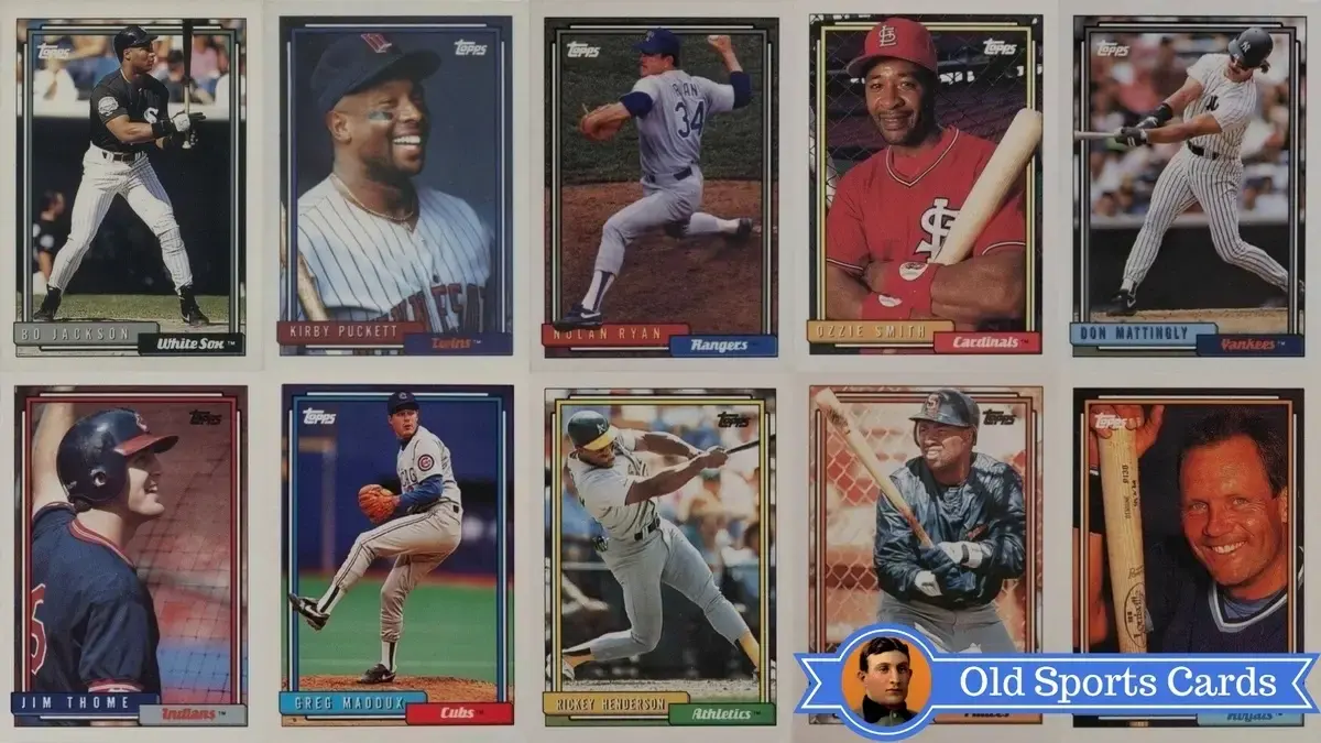 A collage of the most valuable cards from the 1992 Topps Baseball sports card set.