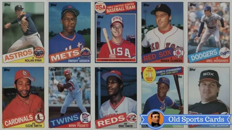 A collage of the most valuable cards from the 1985 Topps Baseball sports card set.