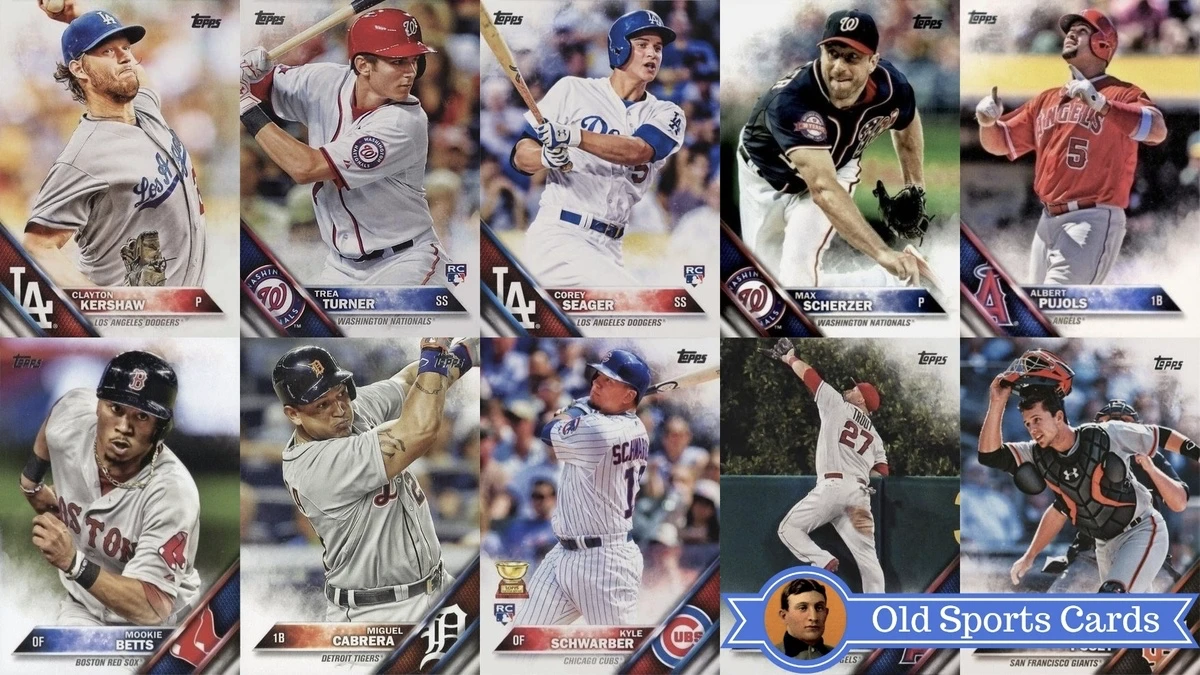 A collage of the most valuable cards from the 2016 Topps Baseball sports card set.