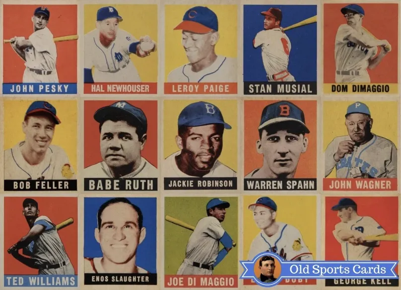A collage of the most valuable cards from the 1948 Leaf Baseball sports card set.