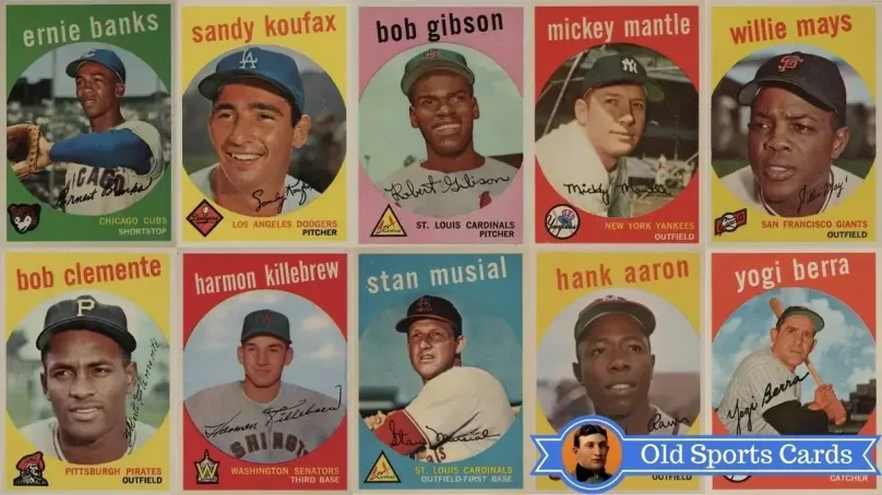 A collage of the most valuable cards from the 1959 Topps Baseball sports card set.