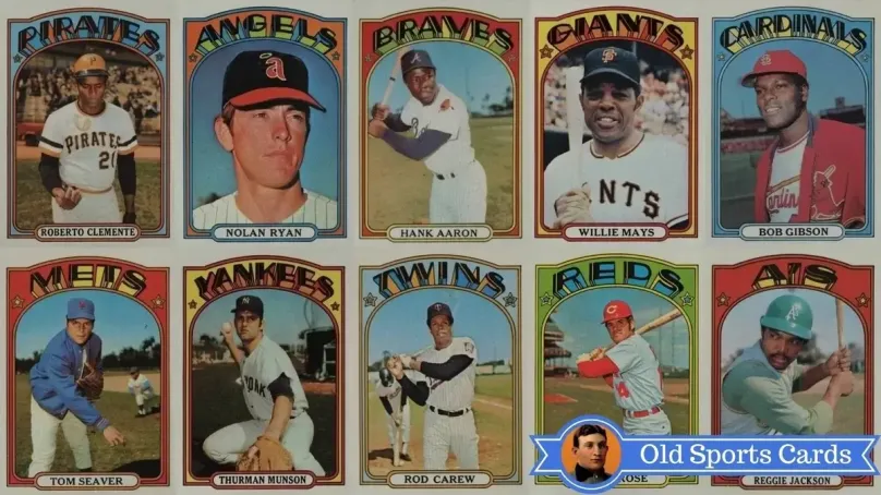 A collage of the most valuable cards from the 1972 Topps Baseball sports card set.