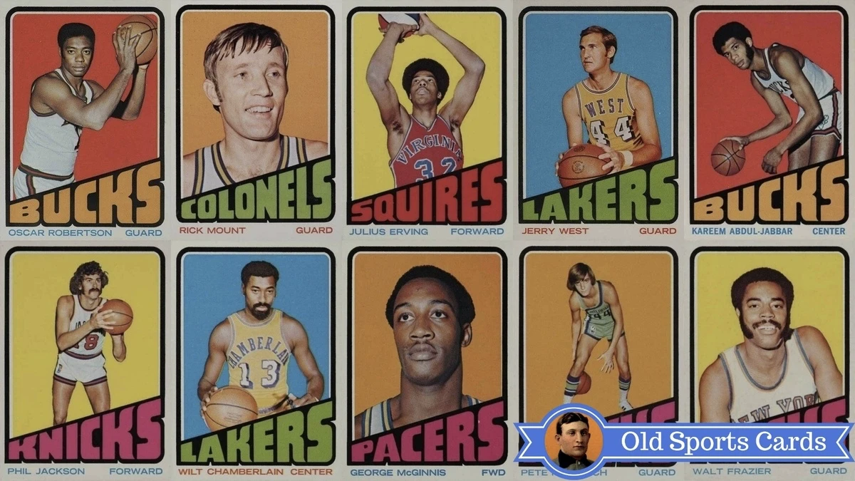 A collage of the most valuable cards from the 1972 Topps Basketball sports card set.
