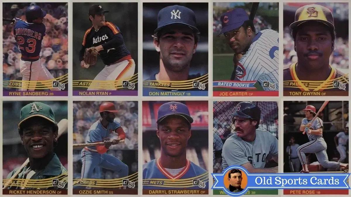 A collage of the most valuable cards from the 1984 Donruss Baseball sports card set.