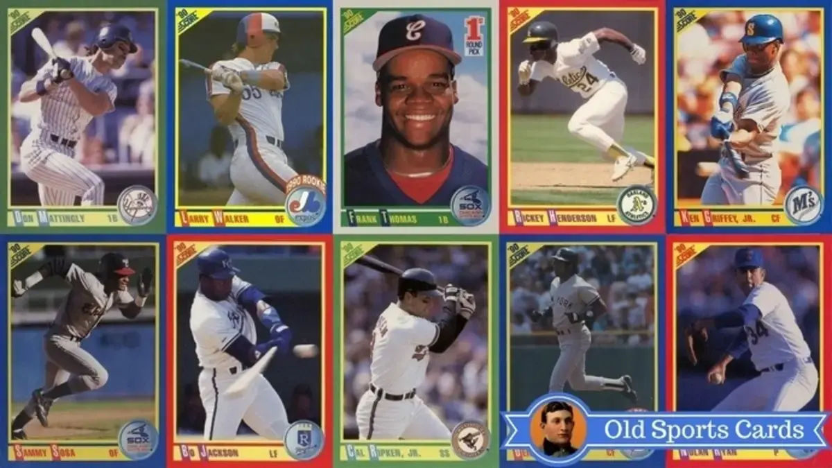 A collage of the most valuable cards from the 1990 Score Baseball sports card set.