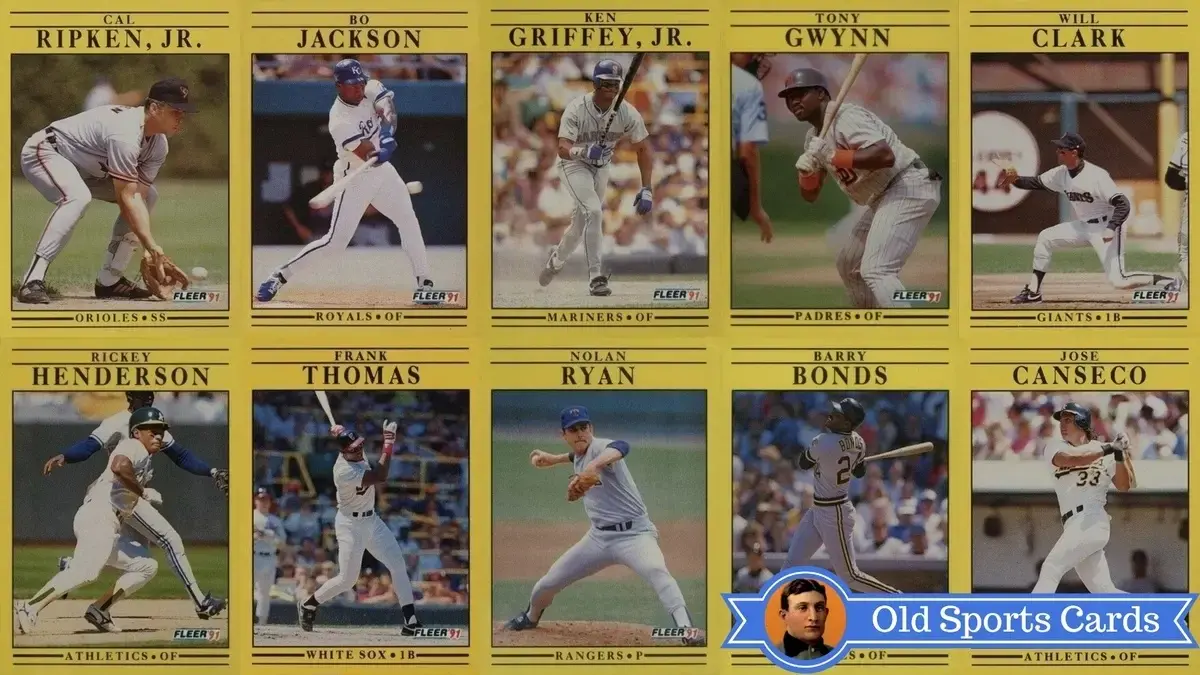 A collage of the most valuable cards from the 1991 Fleer Baseball sports card set.