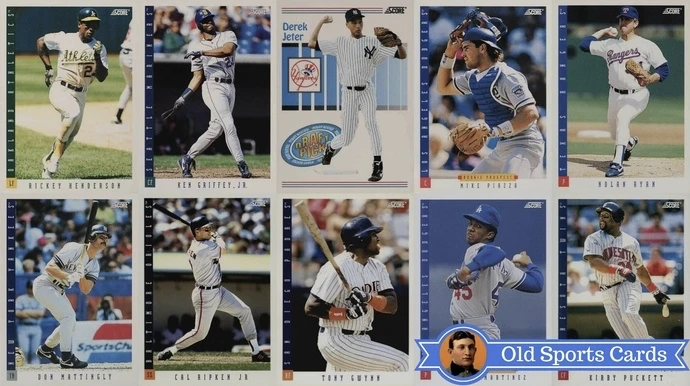 A collage of the most valuable cards from the 1993 Score Baseball sports card set.