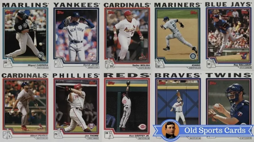 A collage of the most valuable cards from the 2004 Topps Baseball sports card set.