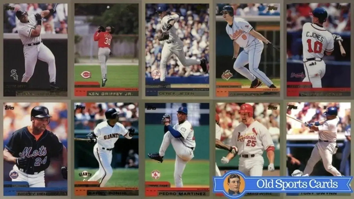 A collage of the most valuable cards from the 2000 Topps Baseball sports card set.